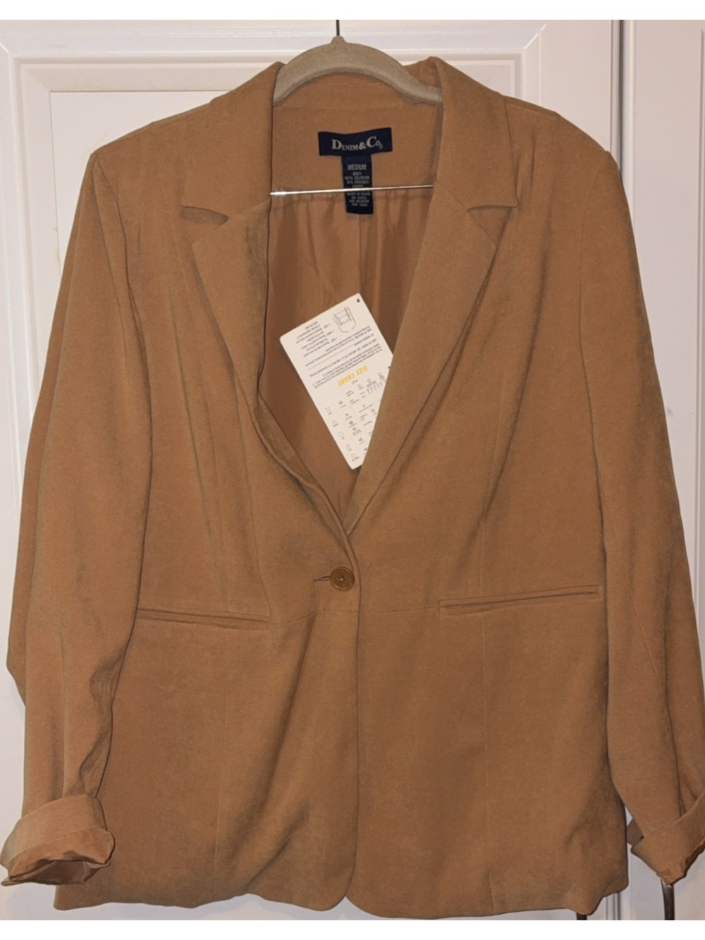 Denim & Co Camel Single-Button Blazer Size Medium